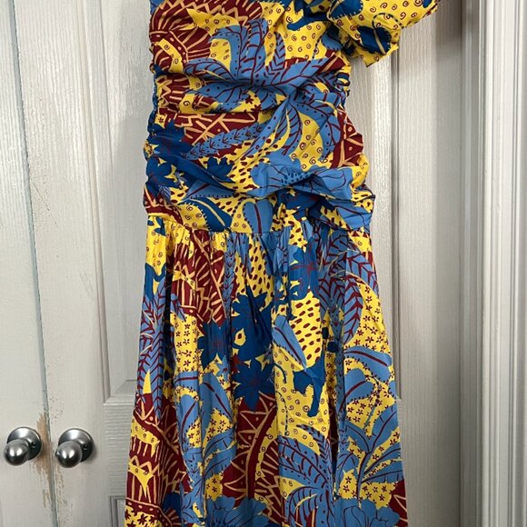 Farm Rio Yellow Jungle Panther One-Shoulder Midi Dress - Picture 3 of 4